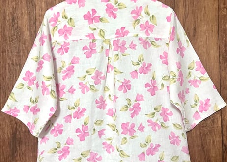 花柄 シャツ 半袖 白 ピンク カラフル レトロ カントリー ガーリー 個性的 おしゃれ かわいい USA ヴィンテージ used vintage 古着/club723 クラブ723(N665)