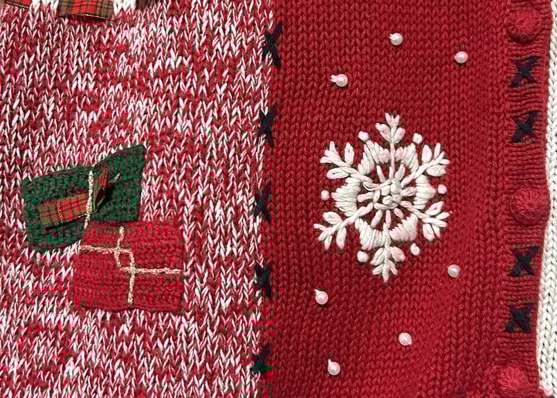 クリスマス アグリー ニット カーディガン カーデ 赤 刺繍 スノーマン