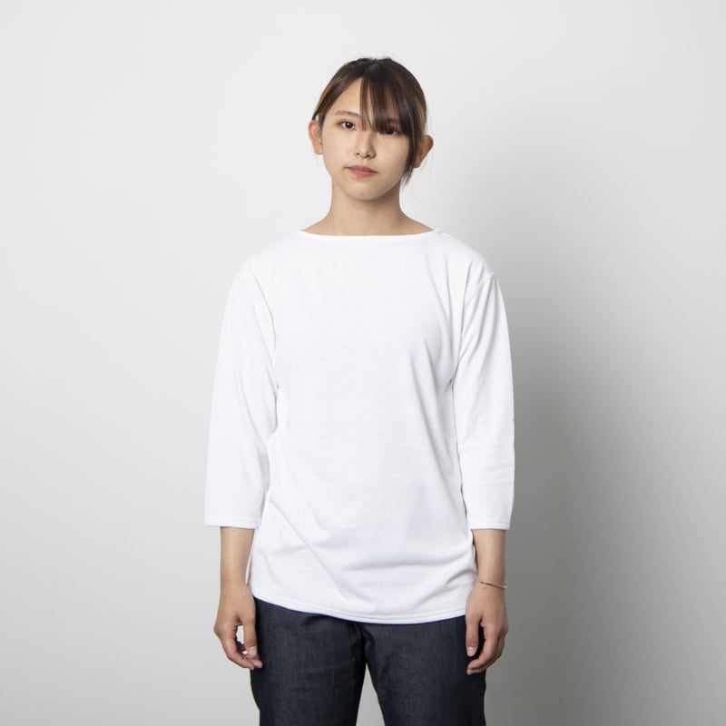 ボートネックシャツ七部袖 ホワイト／BOAT NECK SHIRT WHITE | MASCO