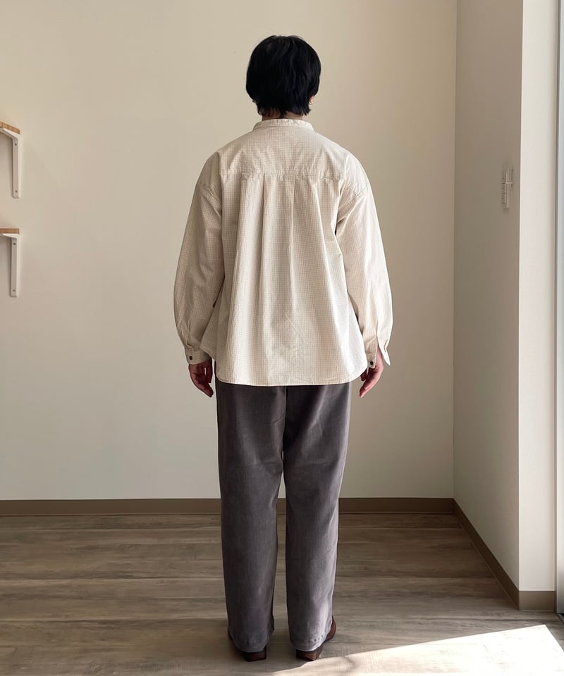 prit 40/1強撚グラフチェック スタンドカラータッククレリックブラウス