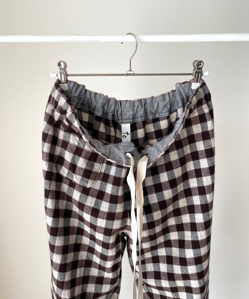 コムコム　ギンガムウールパンツ to touch オーガニックコットン ヤクウール混ギンガムパンツ