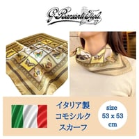 【イタリア製】バルサンティ コモ シルク スカーフ バタフライ ベージュ 小判 50x50