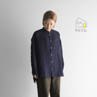 HUIS.  シャトルリネンバンドカラーオーバーシャツ（ダークネイビー）015