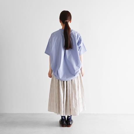 HUIS.  5分袖オーガニックコットンバンドカラーコクーンブラウス（藤色）U026