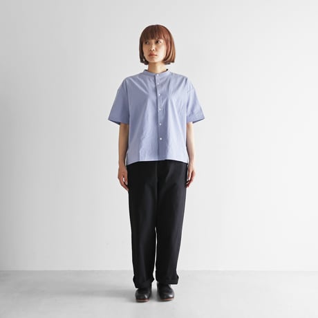 HUIS.  5分袖オーガニックコットンバンドカラーコクーンブラウス（藤色）U026