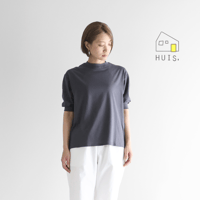［HUIS in house］SUVIN COTTON7分袖リブカットソー（ダークグレー）CS106