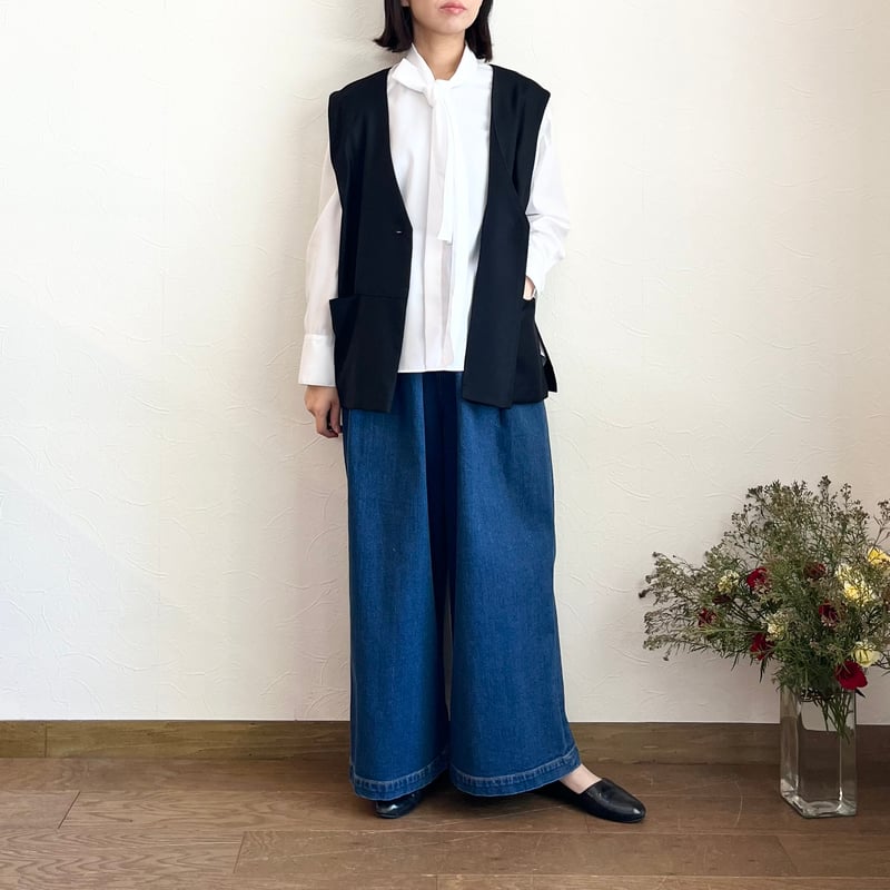 美品 マカフィー トゥモローランド コットンブロードボウタイブラウス 洗える MACPHEE コットンブロードボウタイブラウス | CORNFIELD SHIMADA