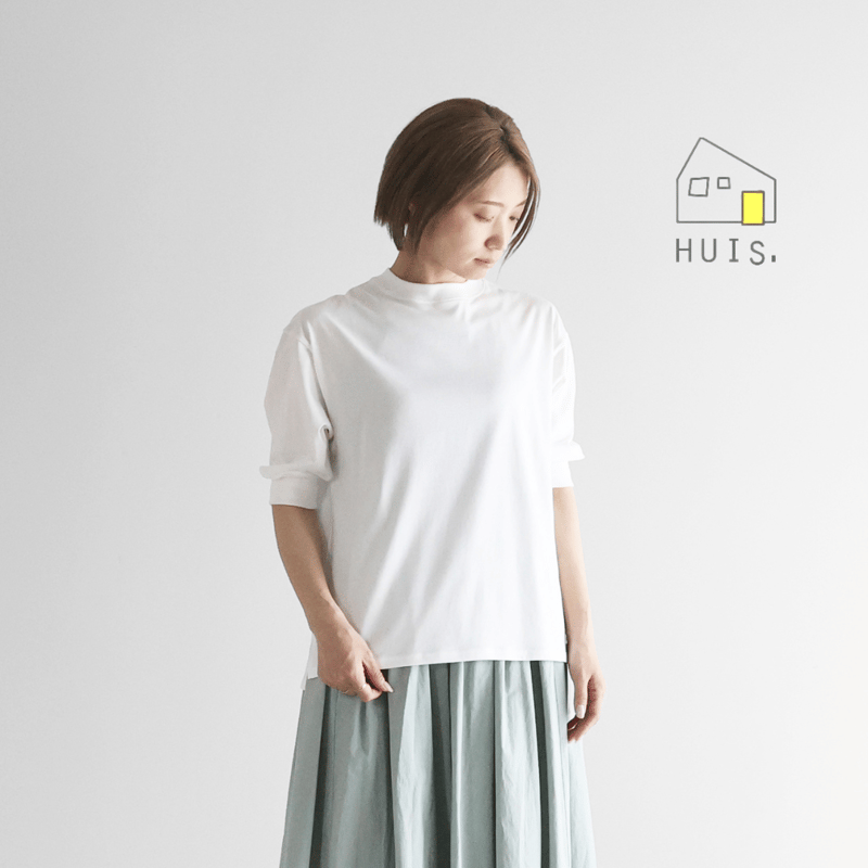 HUIS in house］SUVIN COTTON7分袖リブカットソー（白）CS106 |