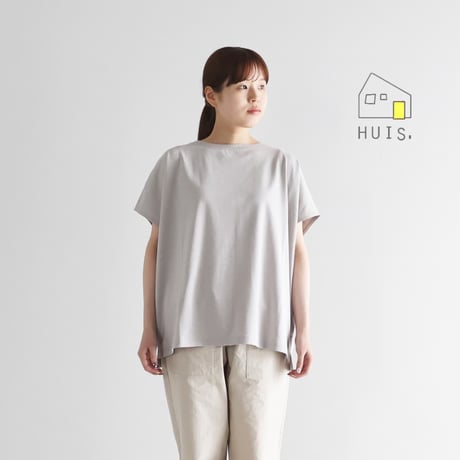 ［HUIS in house］綿麻天竺フレンチスリーブスクエアカットソー（シルバーグレー）CS104