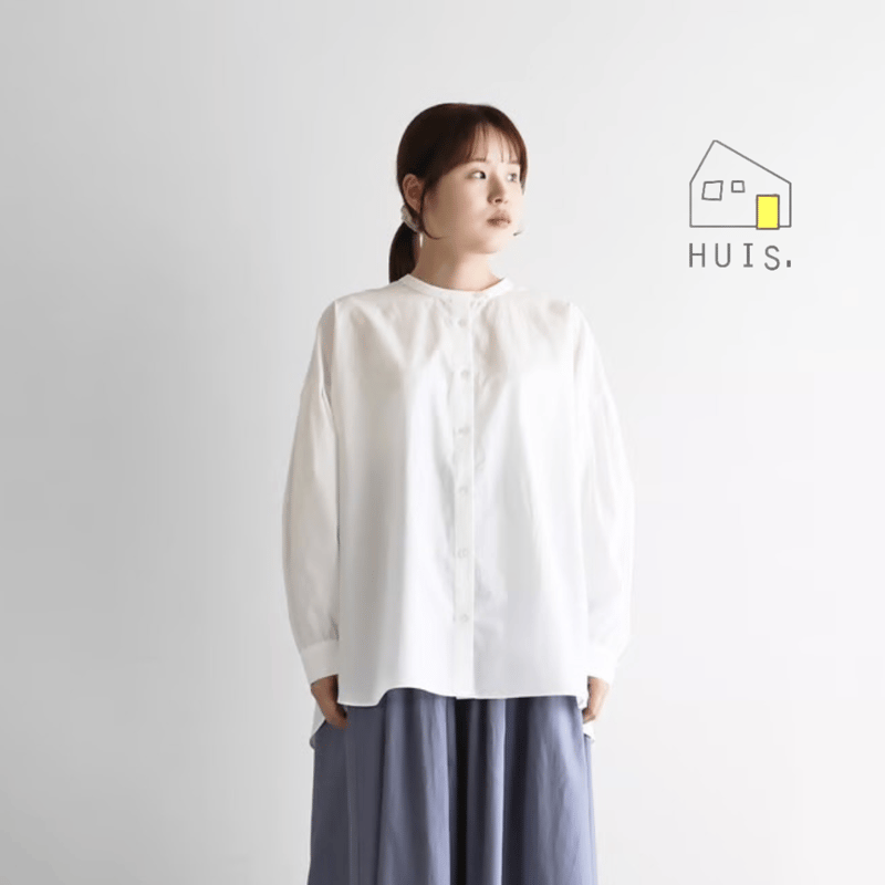 HUIS. オーガニックコットンバルーンスリーブブラウス（白）U114