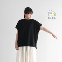 ［HUIS in house］綿麻天竺フレンチスリーブスクエアカットソー（ブラック）CS104