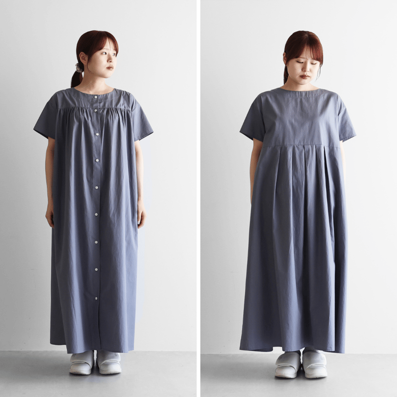 HUIS. ギザコットンブロードタック＆ギャザー半袖2wayワンピース 