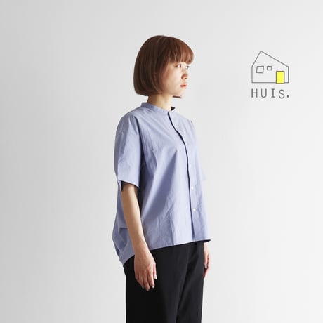 HUIS.  5分袖オーガニックコットンバンドカラーコクーンブラウス（藤色）U026