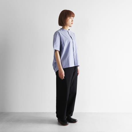 HUIS.  5分袖オーガニックコットンバンドカラーコクーンブラウス（藤色）U026