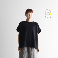 [HUIS in house]  SUVIN COTTONフレンチスリーブスクエアカットソー（ダークネイビー） CS104