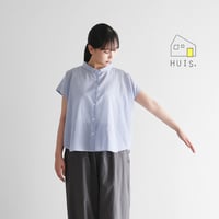 HUIS.  なめらかコットンフレンチスリーブワイドブラウス（ブルーストライプ）U103