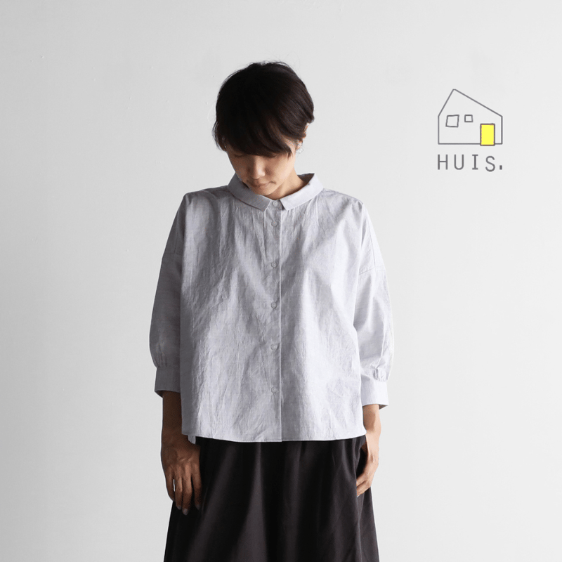 HUIS. 8分袖コードレーンワイドブラウス（トップ糸グレー）U108 