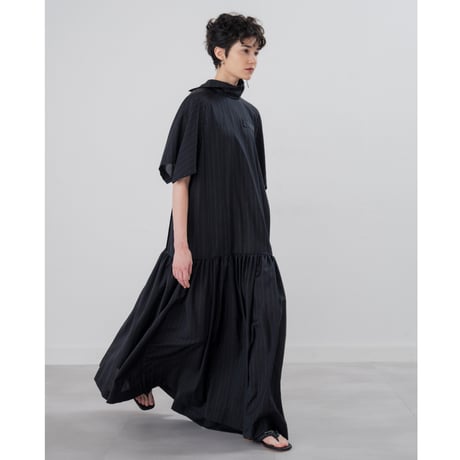 [TA-OP0046]GATHERED FLARE SQUARE SLEEVE DRESS