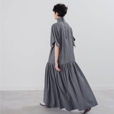 [TA-OP0046]GATHERED FLARE SQUARE SLEEVE DRESS
