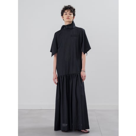 [TA-OP0046]GATHERED FLARE SQUARE SLEEVE DRESS