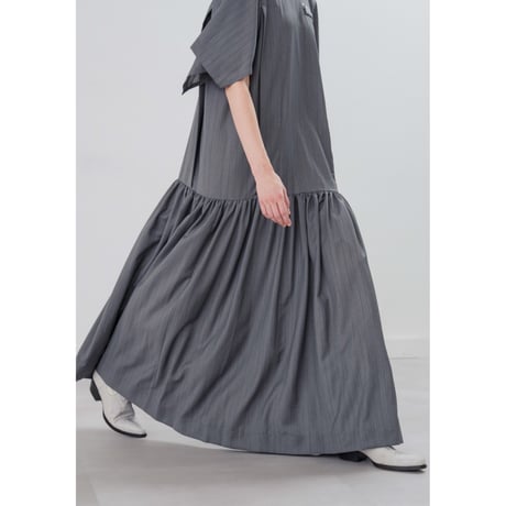 [TA-OP0046]GATHERED FLARE SQUARE SLEEVE DRESS