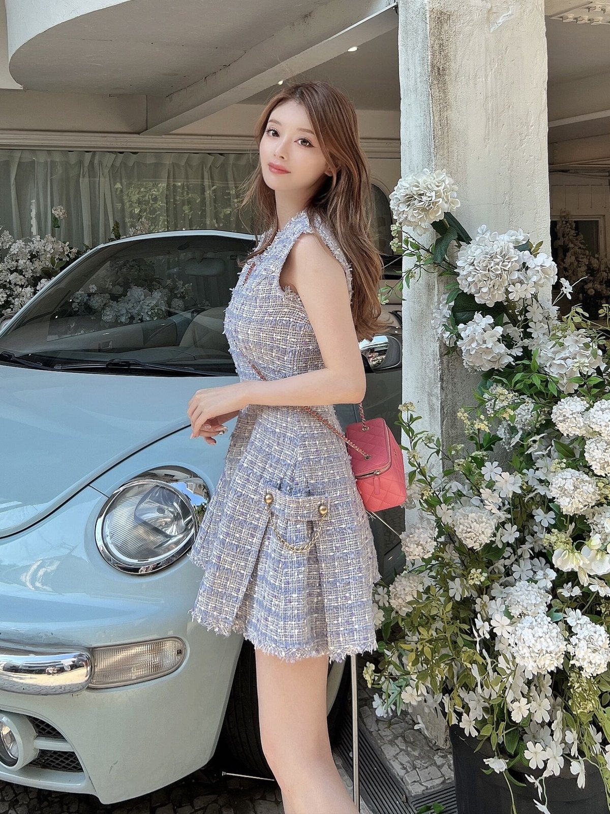 SIDE CHAIN Wfringe TWEED DRESS