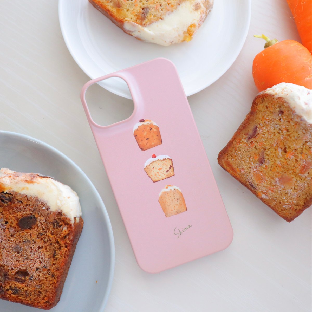 ケーキデザイン iPhoneケース 受注生産] iPhoneケース:キャロットケーキ（くすみピンク） | Shima sweets