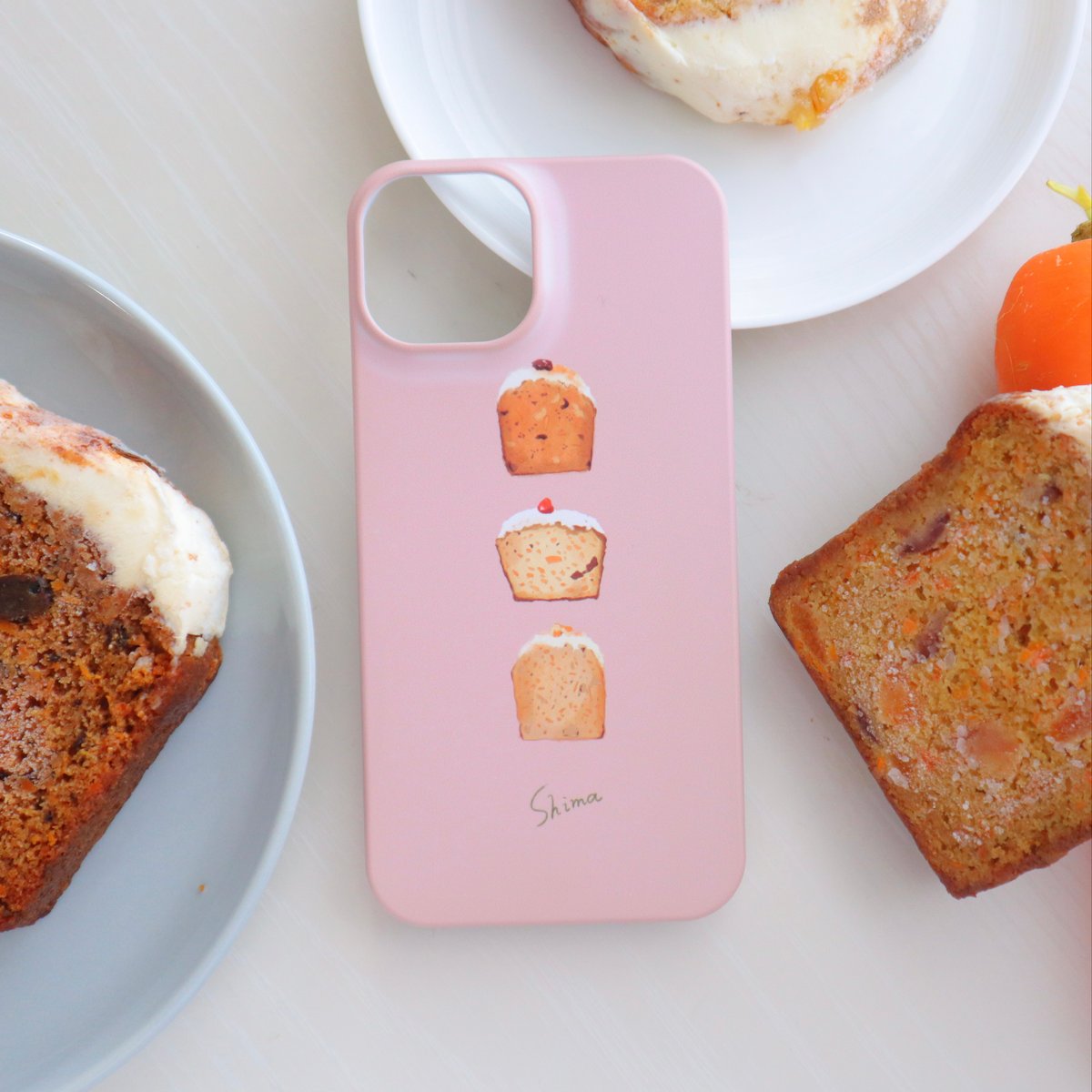 ケーキデザイン iPhoneケース 受注生産] iPhoneケース:キャロットケーキ（くすみピンク） | Shima sweets