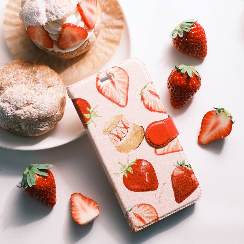 受注生産] iPhoneケース:イチゴのシュークリーム（手帳型