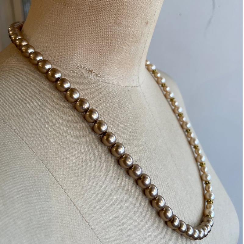 ゴールドパールネックレス ガラスパールネックレス(ゴールドベージュ) | Verde