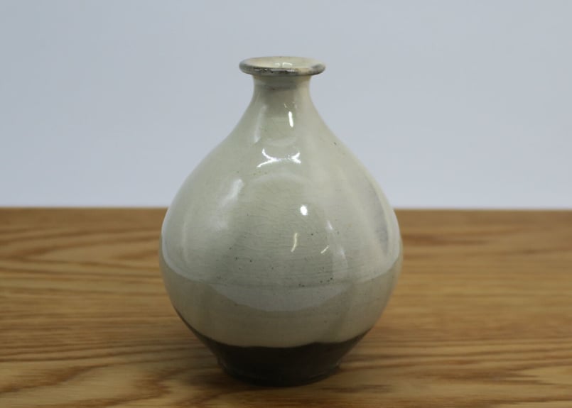美品 唐津焼『粉引 面取花入』在銘 昭和レトロ 花岡隆 粉引面取ポット