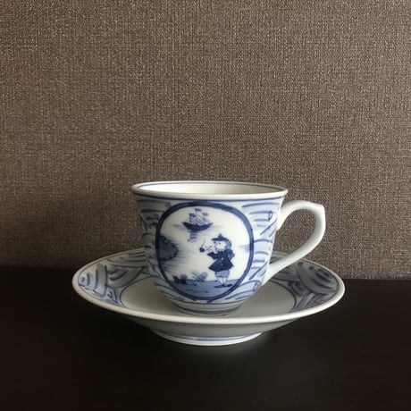 有田焼　コーヒー碗皿　長崎紋　百合型碗皿
