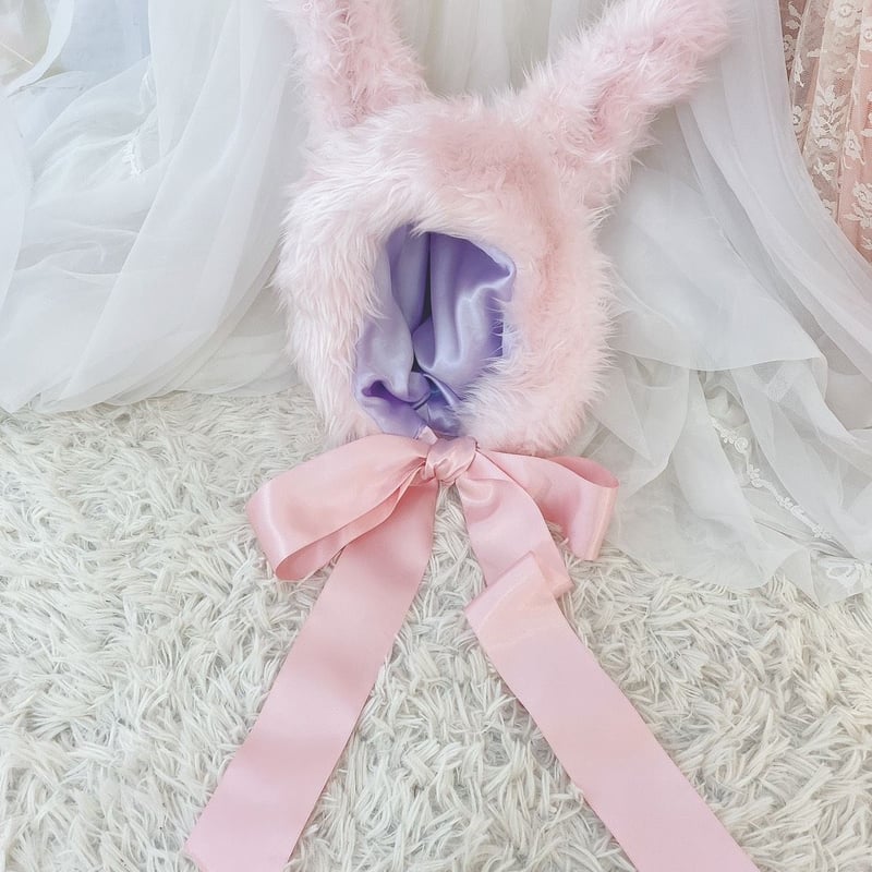 【新品】Emelald Blue　ピンク　兎毛帽子 リボン付 なまいきうさぎ帽子(帽子、-ノーマルタイプ ピンク) | なまいき