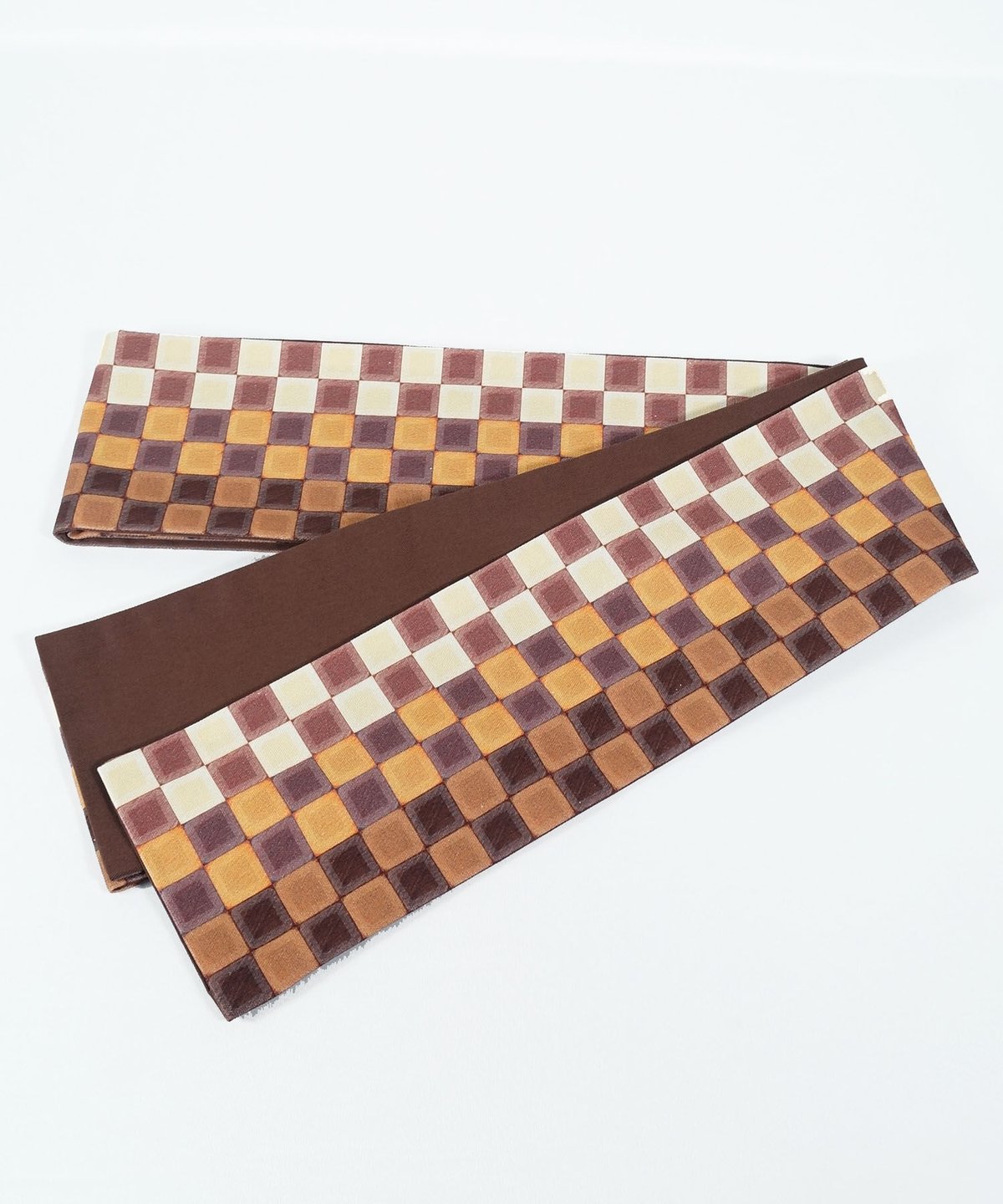 ★お盆休み限定出品★裂き織り　半幅帯　交織　市松模様 即納品】ちよ(市松×チョコ) 燈織屋オリジナル半幅帯 | 燈織屋ネット