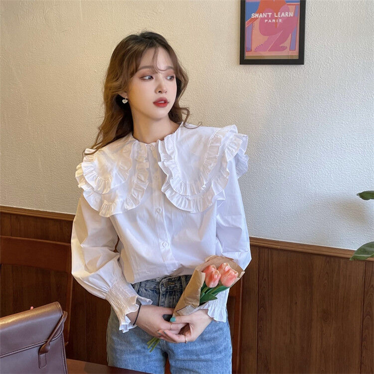 k*7様 新品未使用　フラメンコ　あいあい2段フリルポンポン付き袖　白ブラウス k*7様 新品未使用 フラメンコ あいあい2段フリルポンポン付き袖 白