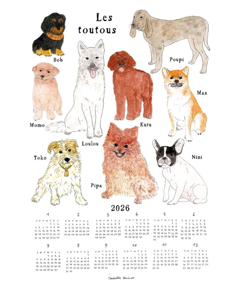 かわいい わんちゃんたち」／リネンカレンダー2026（イザベル