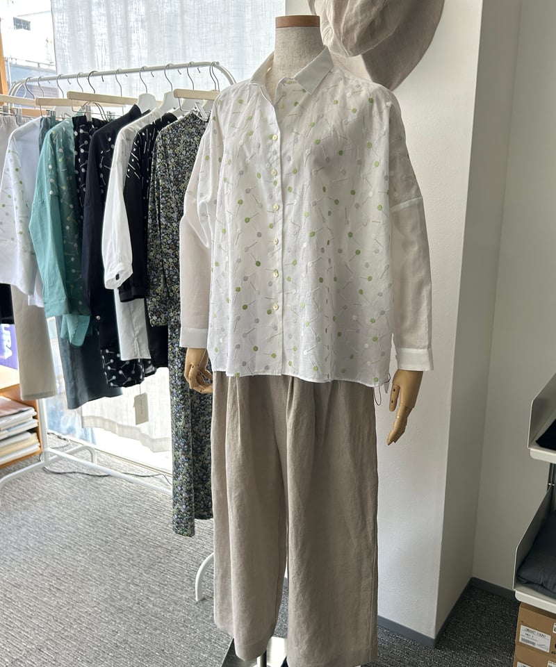 STAMP AND DIARY / 麻・ウエストタックワイドパンツ91㎝丈（キナリ