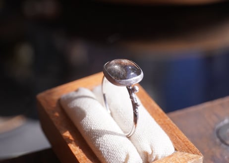 モスアクアマリン　 SILVER粒リング