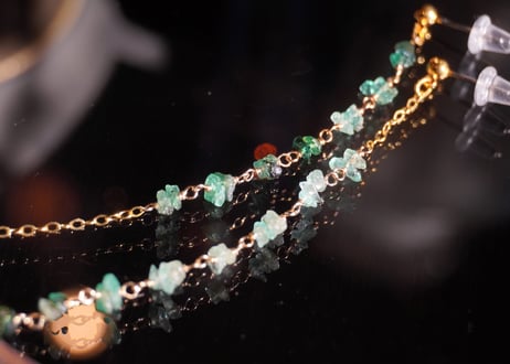 エメラルド　アシンメトリーロングピアス