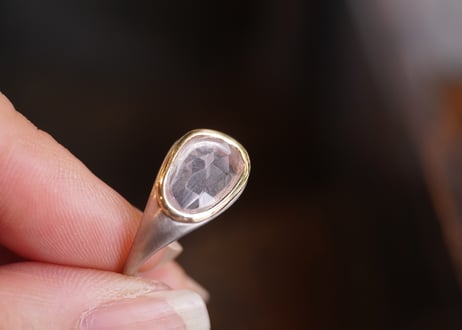 ローズクォーツ　ｋ10YG×SILVERリング