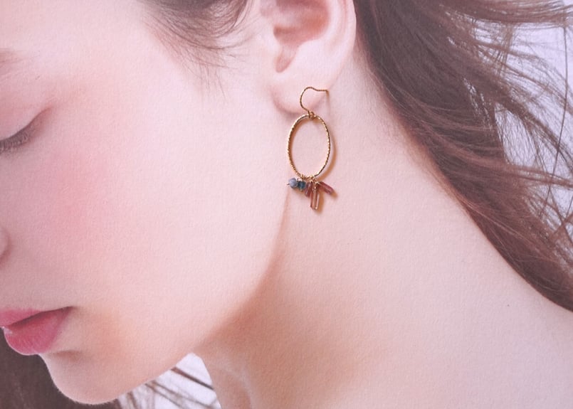 ピンクトルマリン、インディゴライトトルマリン ループk14GFフック