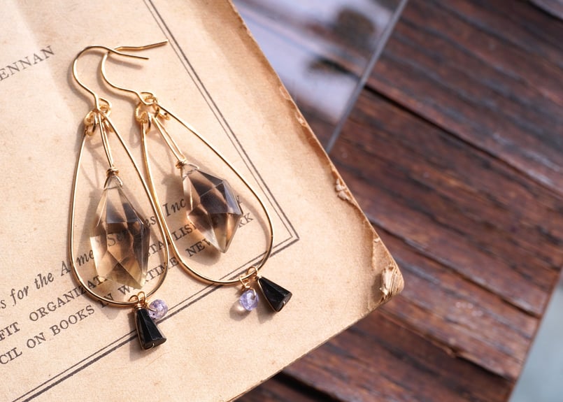 レモンスモーキークォーツ、ブラックスピネル、タンザナイト k14GF