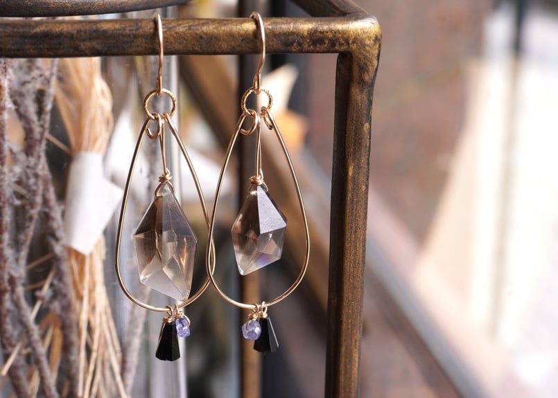 レモンスモーキークォーツ、ブラックスピネル、タンザナイト k14GF