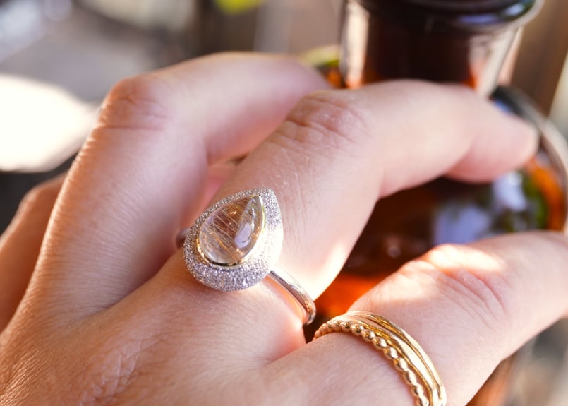 agete ルチルクォーツダイヤモンドリング　復刻リング Aube ルチルクォーツ k18YG×SILVERリング | zuro jewelry
