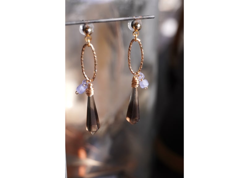 【ちり様ご検討中】ライモナイト入り スモーキークォーツ ダイヤ型 高品質 レモンスモーキークォーツ、タンザナイト ピアス | zuro jewelry