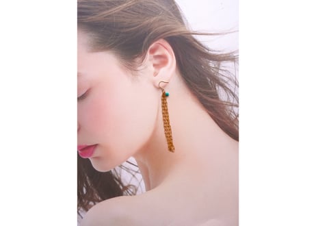 ターコイズ　タッセルｋ14GFフックピアス