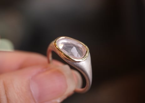ローズクォーツ　ｋ10YG×SILVERリング