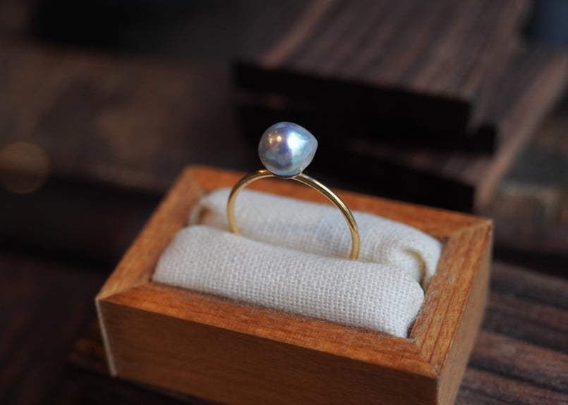 あこや真珠グレーバロック K18YGリング (N-S115 | zuro jewelry あこや真珠グレーバロック K18YGリング (N-S115 | zuro jewelry