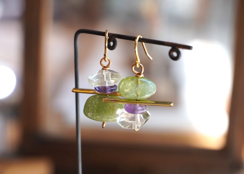 ペリドット、レモンクォーツ フックピアス | zuro jewelry ペリドット、レモンクォーツ フックピアス | zuro jewelry