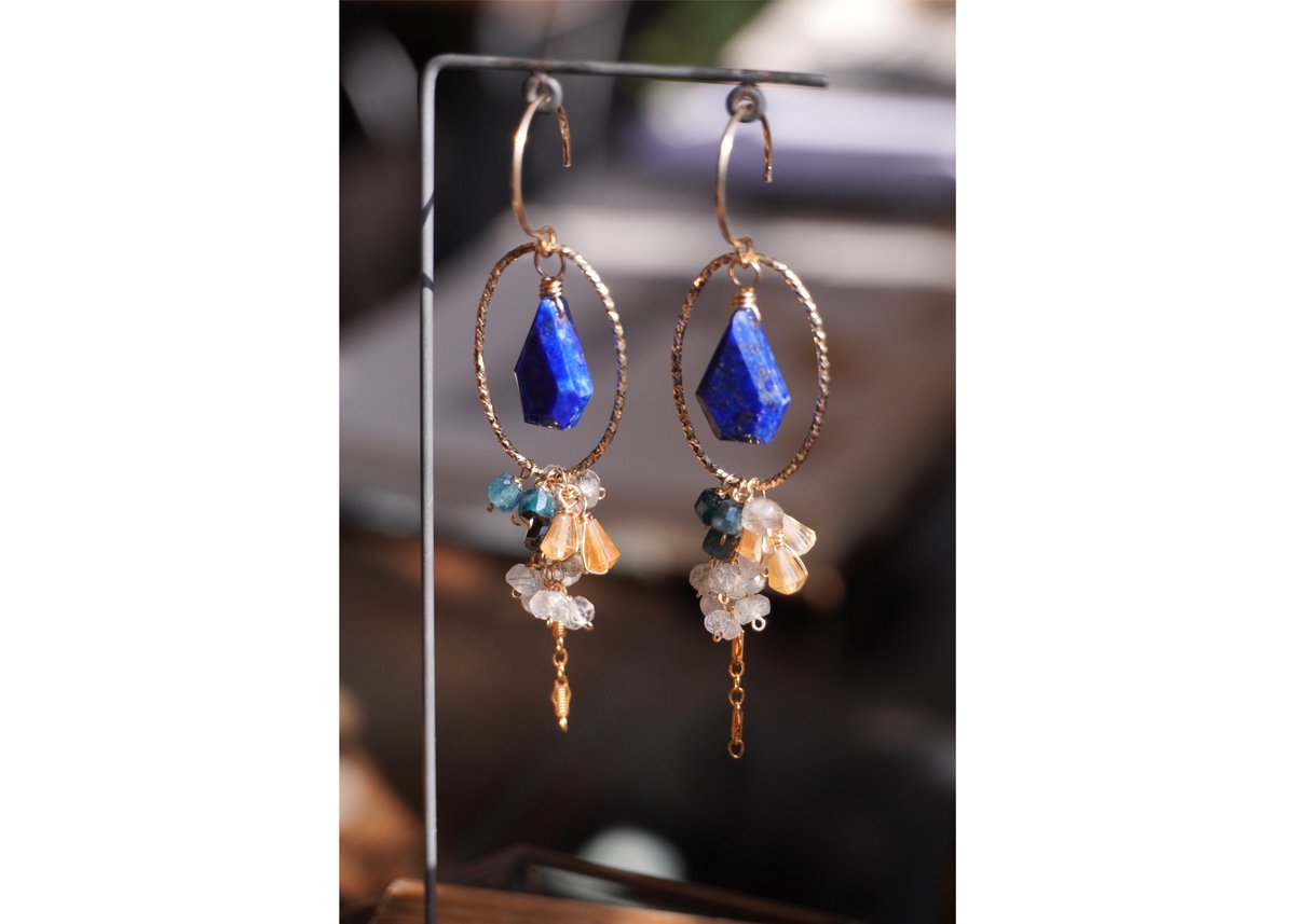 Hiプロフ必読❗️　天然ルビー　リング　金製　約13.5号 ラピスラズリ、シトリン、トルマリンインクォーツ k14GFフックピアス